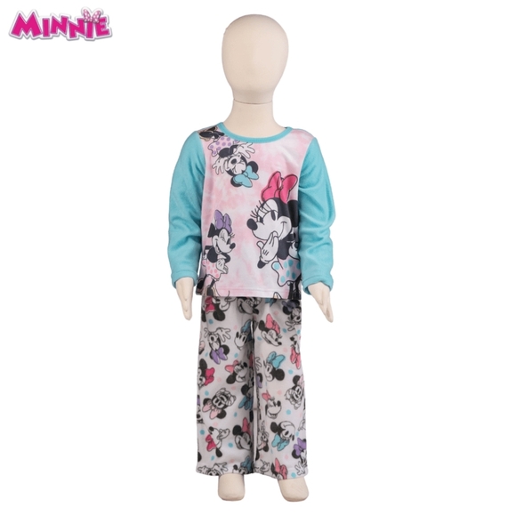 NWT Disney Minnie Mouse Toddler Girl Pajama Set Long Sleeve Sleepwear Blue Pink - Picture 1 of 16